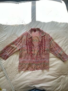 Johnny Was Silk Spring Ruffled Top, Medium